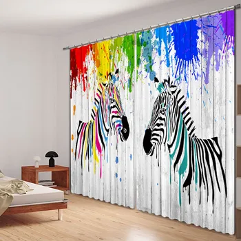 Sort-og-hvid zebra print Luksus Blackout 3D Vindue Gardin Stue, Soveværelse Forhæng Cortinaer Rideaux Skræddersyet pudebetræk