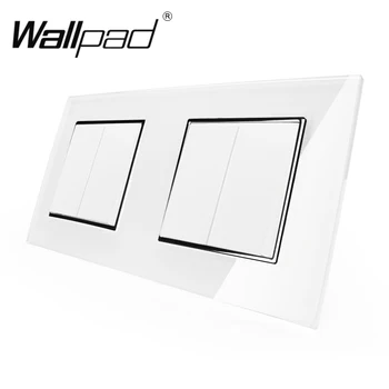 2 Bande + 2 Bande Wallpad Luksus Hvidt Glas Panel EU-Schuko-Standard-Dobbelt-Switch 4-Banden 2-Vejs Light-Knappen Switch med Kløer