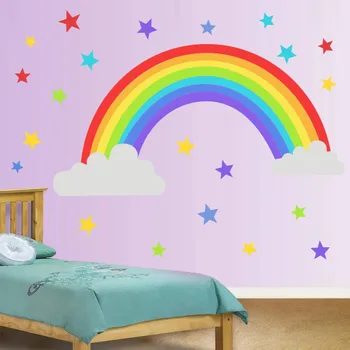 Rainbow stjerner wall sticker til børn værelser soveværelse soveværelse dekorationer r Vægmaleri Barnet børnehave stickersT200810