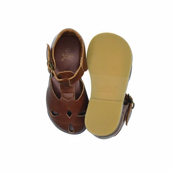 Koskind Piger sandaler Retro olie-voks farve Ægte Læder Baby Beach sko børn Have sandaler Sommer Børns sandaler 5T