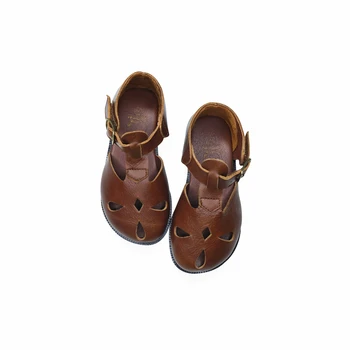 Koskind Piger sandaler Retro olie-voks farve Ægte Læder Baby Beach sko børn Have sandaler Sommer Børns sandaler 5T