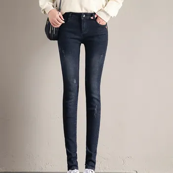 WKOUD koreanske Skinny Jeans For Kvinder 2019 Spring Jeans med Stretch Ridset Denim Blyant Bukser Casual Regelmæssig Jean Bukser P8827