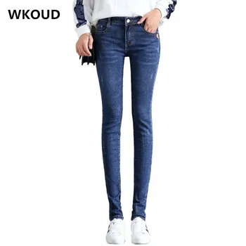 WKOUD koreanske Skinny Jeans For Kvinder 2019 Spring Jeans med Stretch Ridset Denim Blyant Bukser Casual Regelmæssig Jean Bukser P8827