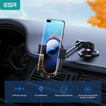 ESR Bil-Anvendte Trådløse Oplader 15W Qi Hurtig Oplader Type-C-Porten Stå Tesla Car Mount til Universal iPhone Samsung Holder Oplader