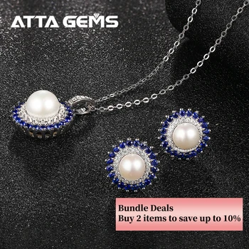 Naturlige Perle Sølv S925 Smykker Sæt, ferskvand Perle Top Kvalitet Oprettet Blå Safir Klassisk Romantisk Stil for Kvinder