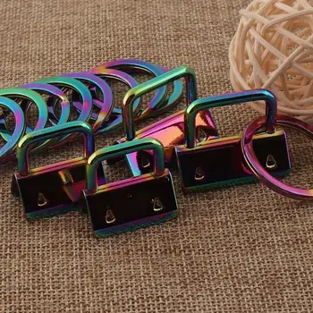 10 sæt Rainbow Key Fob Hardware med tasten Ring til stropper, Wristlets Stof nøgleringe Key Fob Hardware nøgleringe 32MM