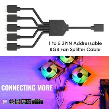 1 til 5 3PIN ARGB Fan Splitter Kabel til PC-Sag CPU Splitter Kabel Computer Tilbehør Adresserbare RGB-Køler Ledning
