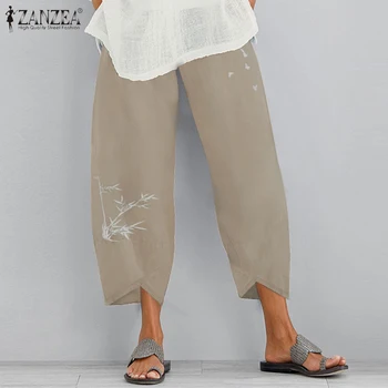 Mode Trykt Harem Bukser, Kvinders Efteråret Bukser 2021 ZANZEA Casual Elastisk Talje Lange Pantalon Palazzo Plus Size Majroe 5XL