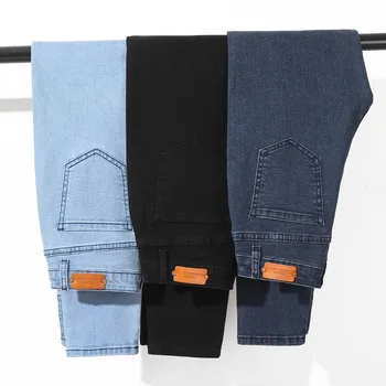 Kvinder Jeans med Høj Talje Tynde Plus Size Lynlås Lys Blå Sort Fuld Længde Denim Blyant Bukser 4xl 5xl