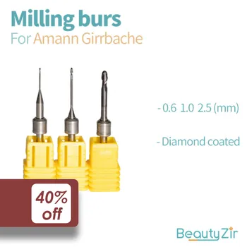 3 stykker Amann Girrbach værktøjer til fræsning 0.3/ - 0,6 mm/1,0 mm/2,5 mm Skaft 3mm dentale burs