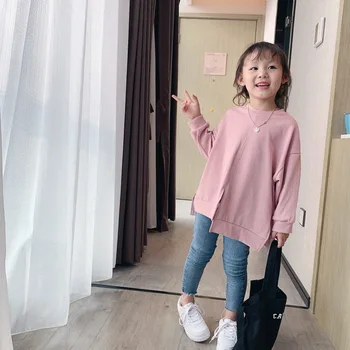 2019 efteråret tøj, nye piger opdelt veste børn koreanske version af langærmet efteråret rund hals veste jakke