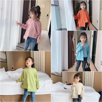 2019 efteråret tøj, nye piger opdelt veste børn koreanske version af langærmet efteråret rund hals veste jakke