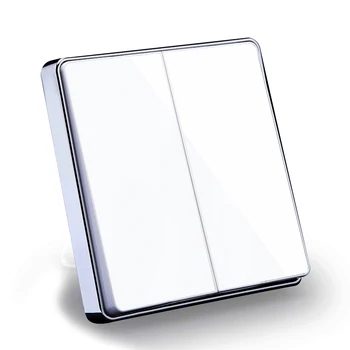 Hvid Farve Luksus Glas, Spejl Overflade 2 Bande 1Way/2Way kontakt på Væggen Home Hotel 86mm Firkantet Panel Light Switch
