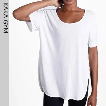 Kvinder Løs Åben Side Yoga-Shirts Hurtig tør Sports T-Shirt med Korte Ærmer Fitness Top Åndbar Sweatshirt Tee