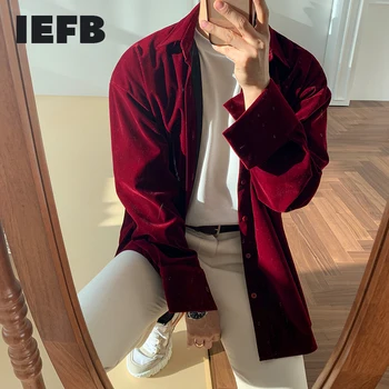 IEFB / herretøj Foråret vinter varm fløjl shirt med lange ærmer casual toppe koreansk mode streetwear tøj mandlige revers nye Y4242