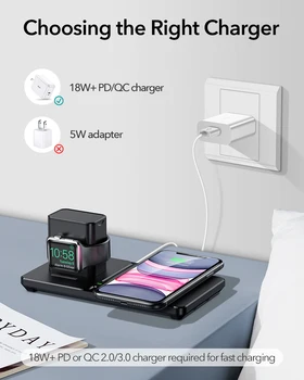 ESR Trådløse Oplader til iPhone 12 11 Pro Max for iWatch 5 4 3 Airpods Pro Hurtig Oplader Aftagelig 2-i-1 Wireless Charging Pad