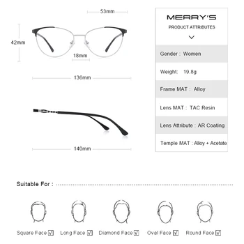 MERRYS DESIGN Kvinder Mode Trend Cat Eye Briller Full Frame Damer Nærsynethed Briller Recept Optiske Briller S2028