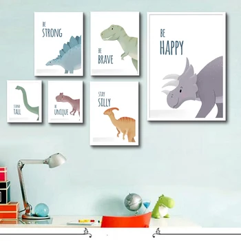 Dinosaur Tegnefilm Plakater Og Prints Børnehave Væg Kunst, Lærred Maleri Indretning Billede For Drenge Værelse Kids Room Søde Home Decor