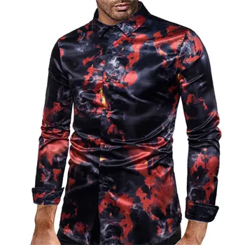Mænd ' s helt nye mode personlighed casual business flamme print natklub lang-ærmet slank skjorte herre skjorter i afslappede slim fit