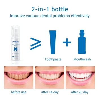 LANBENA Tandblegning Mousse Tænder Rengøring Tandpasta Dental mundhygiejne Fjerner Pletter Plak Lyse Pletter Tænder Bærbare