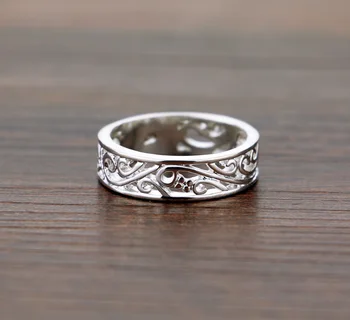 Mode udsøgt udskårne mønster ring. Massiv 925 sterling sølv hule flower ring charme kvinde sølv smykker, Julegave