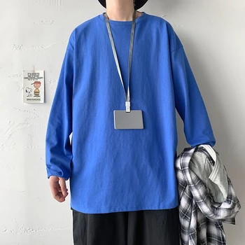 Sjove Efteråret Casual Bomuld Solid T-shirt Mænd Lang Slevees Vintage Behageligt og Løstsiddende Tøj Overdimensionerede Harajuku Joker Streetwear