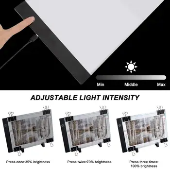 A4 LED Lys Pad til Diamond Maleri, USB Drevet Lys Bord Kit, Justerbar Lysstyrke med Aftagelig Stå og Klip