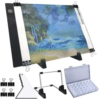 A4 LED Lys Pad til Diamond Maleri, USB Drevet Lys Bord Kit, Justerbar Lysstyrke med Aftagelig Stå og Klip