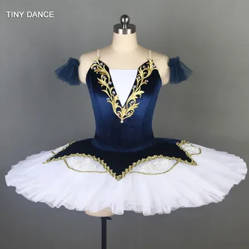 Navy Blå Velour Kjole med 7 Lag af Plisseret Tyl Pandekage Tutu Professionel Ballet Tutu Dans Kostume til Voksne Piger BLL079