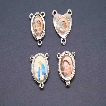 Katolske dobbelt-sidet Maria-ikon rosenkrans center medalje engros, rosenkrans armbånd center halskæde center medalje.100pcs