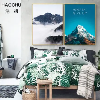 HAOCHU Kunst Plakat Snow Mountain Cloud Klipper ALDRIG SIGE OP Inspirerende Abstrakte Blå Hvid Tekstur Print Kunst Home Decor Billede