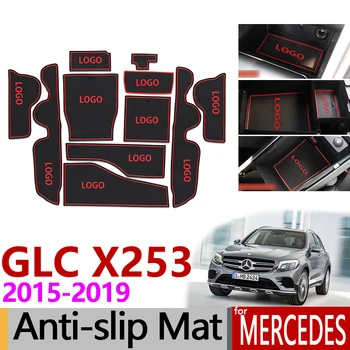 Anti-Slip Gate Slot Mat Gummi til Mercedes Benz GLC X253 Tilbehør GLC 200 250 300 220d 250d 43 63 AMG Coupe 2016 2017 2018