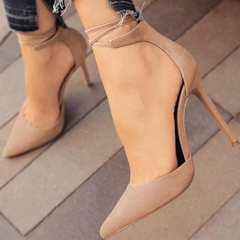 Nye kvinder høje hæle stiletto pumper ankel rem mode sexet spidse tå pumper party damer store størrelse sko shoes mujer