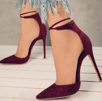 Nye kvinder høje hæle stiletto pumper ankel rem mode sexet spidse tå pumper party damer store størrelse sko shoes mujer