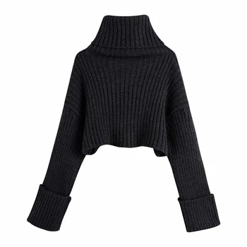 Elegante Kvinder Solid Sort Kort Sweater 2020 Kontor Damer Rullekrave Strik Pullover Sexede Kvindelige Kausale Løs Trøjer