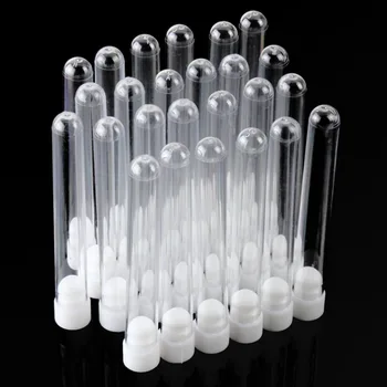 25Pcs/Set Plast Reagensglas Gennemsigtig Reagensglas 15x100mm Klar Plast Hætteglas Lab Reagensglas med Hvide Hætter Propper 12 ml