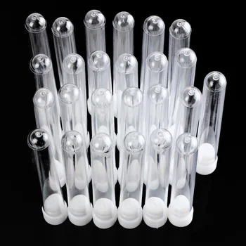 25Pcs/Set Plast Reagensglas Gennemsigtig Reagensglas 15x100mm Klar Plast Hætteglas Lab Reagensglas med Hvide Hætter Propper 12 ml