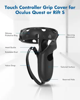 KIWI design Touch Controller Grip & Silikone Beskyttende Ring Sæt til Oculus Quest 1/Rift S Tilbehør med Justerbar Rem