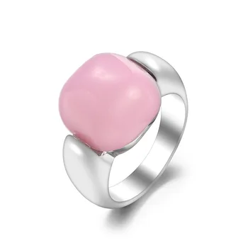Female Pink naturlige Sten Ring i rustfrit stål Firkantet Ring Bryllup Band Smykker Løfte forlovelsesringe For Kvinder
