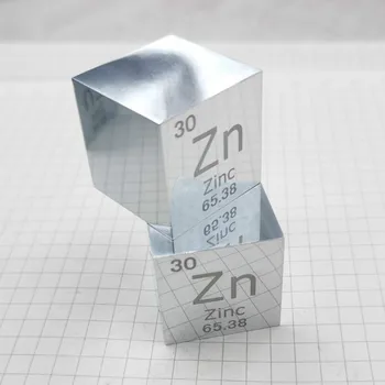 Spejl poleret Zink, Zn Terning 1 inch Periodiske Tabel Format med Høj Renhed 99.995%
