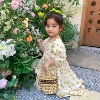 Sommer Fashion Søster Tøj Koreansk Stil Piger Lidt Daisy Casual Prinsesse Kjole Baby Pige Bomuld Kortærmet Kjoler