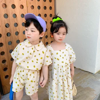 Sommer Fashion Søster Tøj Koreansk Stil Piger Lidt Daisy Casual Prinsesse Kjole Baby Pige Bomuld Kortærmet Kjoler