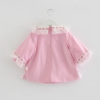 Baby Pige Spanske Lange Ærmer Kjoler Til Små Piger Bomuld Pink Kjole Efteråret Børn Boutique Kjole Barn Fødselsdag Gave