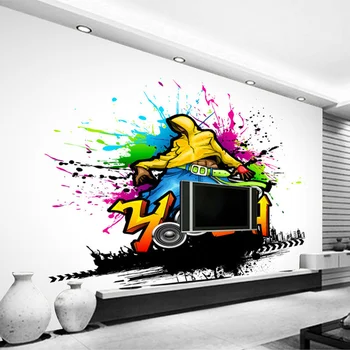 Brugerdefineret Vægmaleri Tapet Farverig Musik, Dans, Graffiti Kunst vægmaleri Bar KTV Stue Sofa-TV-Baggrund-Tapet Vægmalerier 3D