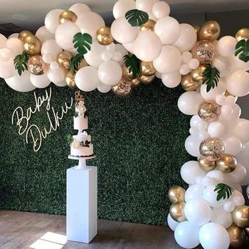 98Pcs Ballon Guirlande-Arch-Kit Hvid Guld Konfetti-Balloner Kunstig Palme Blade Fødselsdag Part Dekorationer