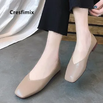 Cresfimix shoes de mujer kvinder søde lette vægt sort pu læder flad sko dame retro komfortable dans slip på sko a5268