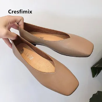 Cresfimix shoes de mujer kvinder søde lette vægt sort pu læder flad sko dame retro komfortable dans slip på sko a5268