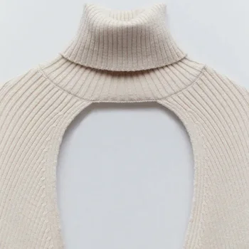 Kvindelige Sweater Solid Høj Krave Lange Puff Ærmer Strik Pullover Apring Efteråret Y2K Æstetiske Afgrøde Top Halterneck Top