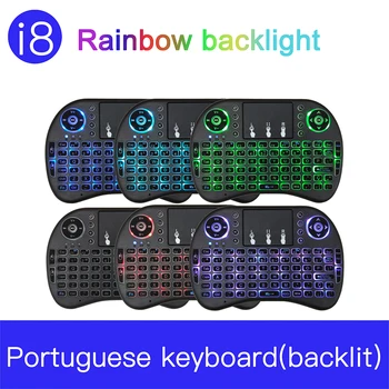 7 farve-baggrundsbelyst i8 Mini Trådløse Tastatur-2.4 ghz-engelsk russisk spansk Air Mouse with Touchpad Fjernbetjeningen Android TV Box