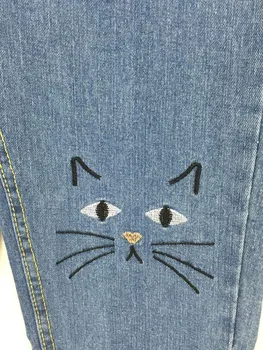 Sød kat mønster, broderi kvinder jeans kvinde push up jeans med høj talje mødre denim bukser femme boyfriend jeans for kvinder
